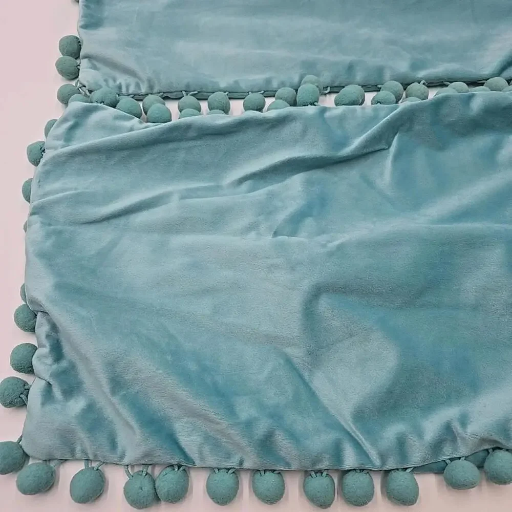 2 Velvet Throw Pillow Covers Mint Green‎ Pompom 70's Pillowcases 12x20